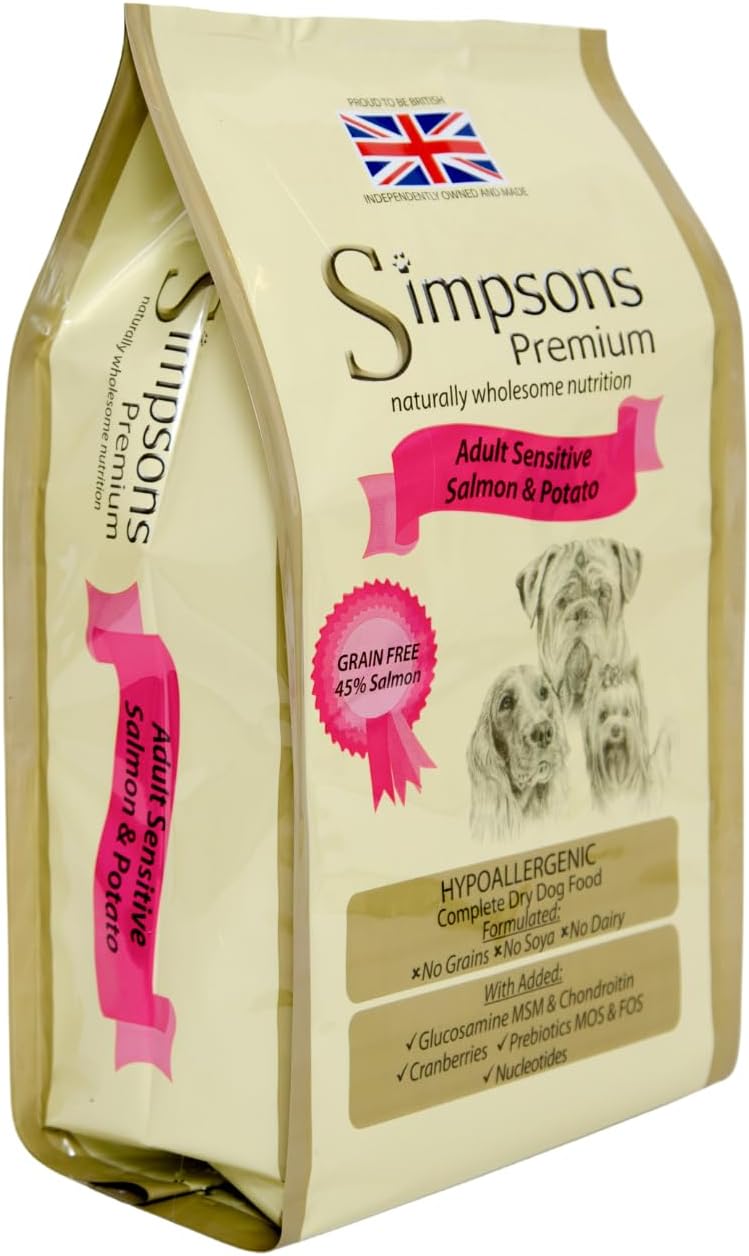 Simpsons Premium, cibo secco per cani adulti con stomaco delicato, gusto salmone e patate