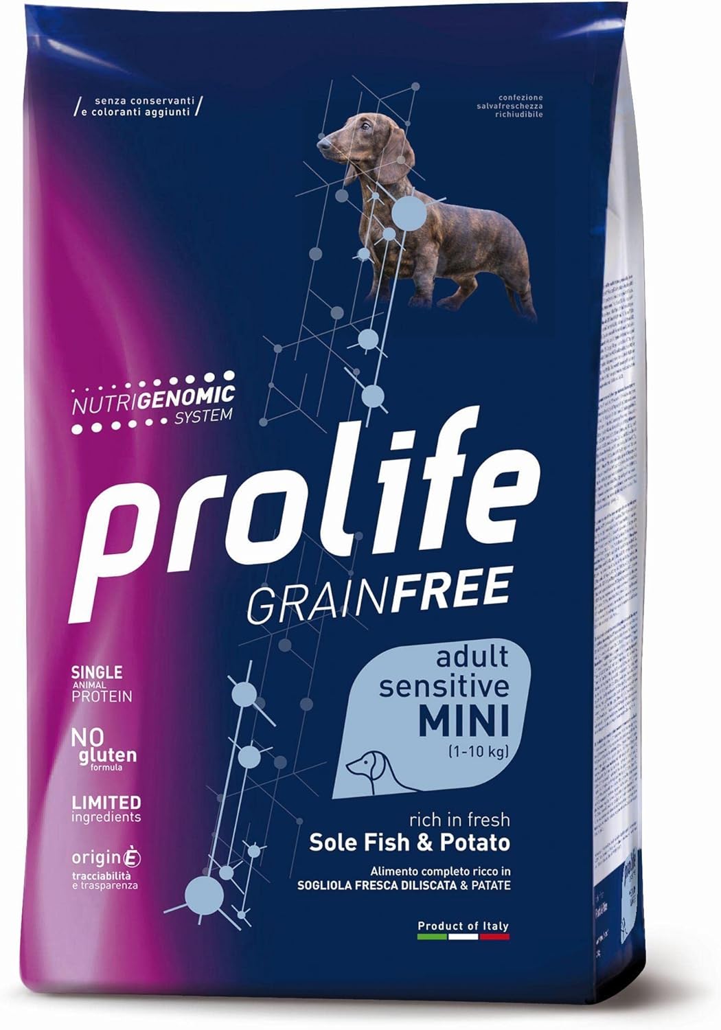 Prolife cane grain free adult sensitive sogliola & patate mini 2 kg