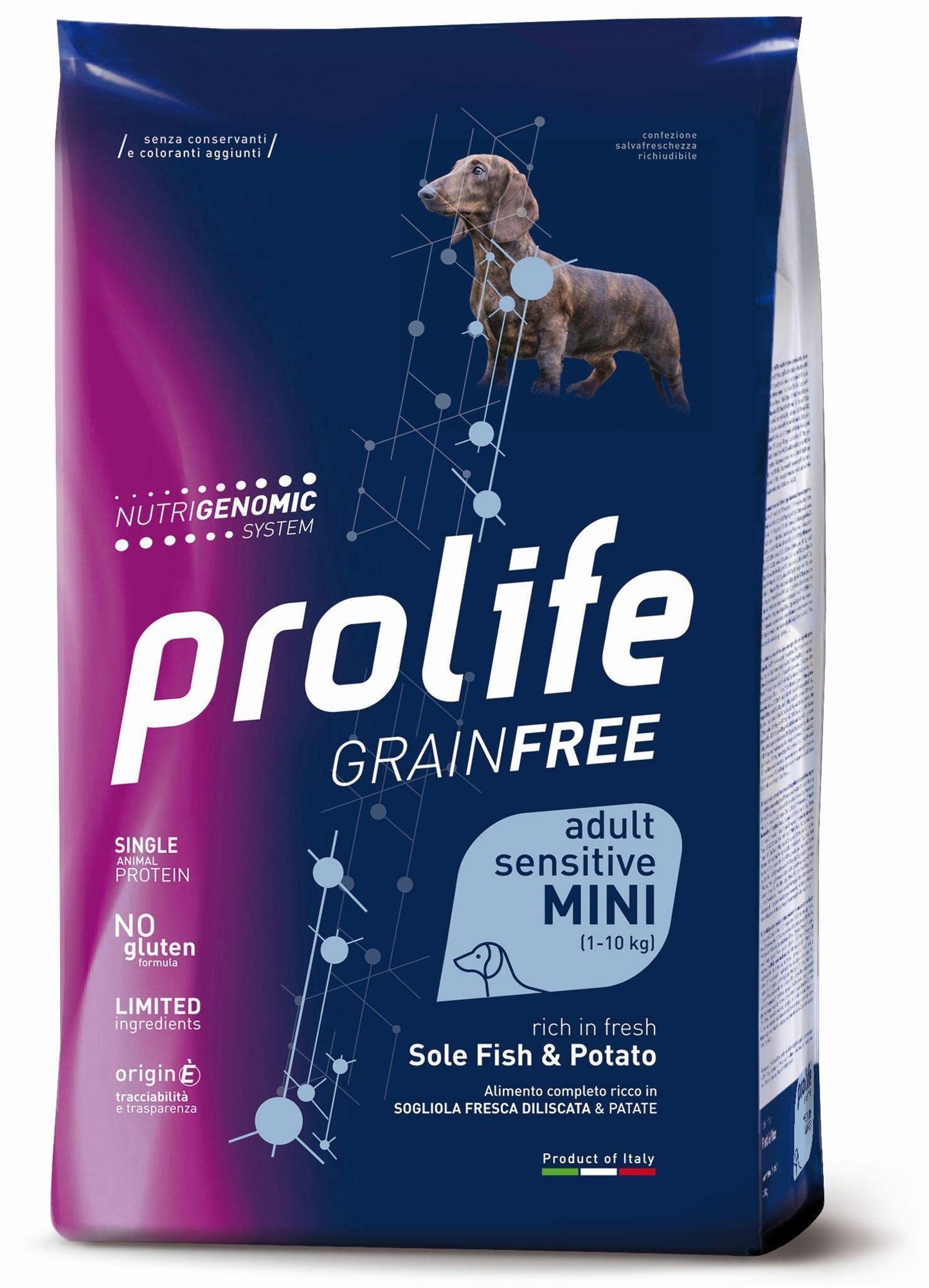 Prolife cane grain free adult sensitive sogliola & patate mini 2 kg