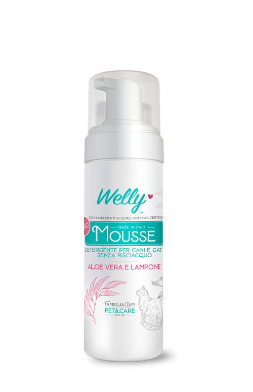 Welly Bio Mousse Detergente Senza Risciacquo Per Cani E Gatti Aloe Vera E Lampone