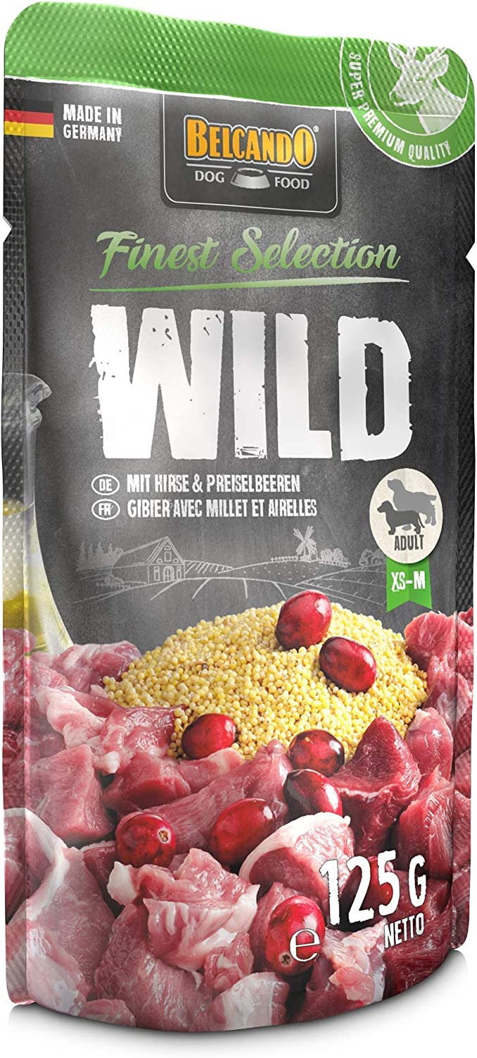 Belcando Selvaggina con miglio e mirtilli rossi Alimento completo umido in busta monoporzione (12 buste da 125 gr / 6 buste 300 gr)