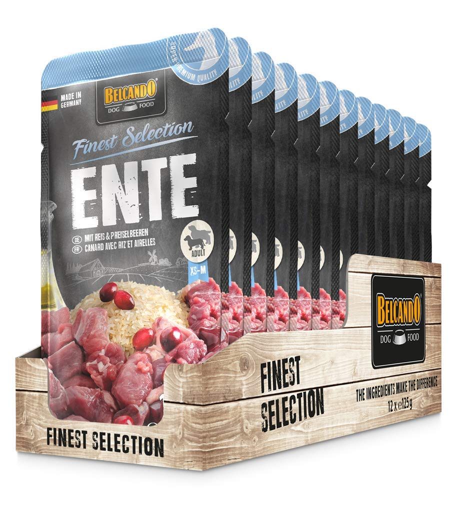 Belcando Anatra con riso e mirtilli rossi Alimento completo umido in busta monoporzione (12 buste da 125 gr / 6 buste 300 gr)