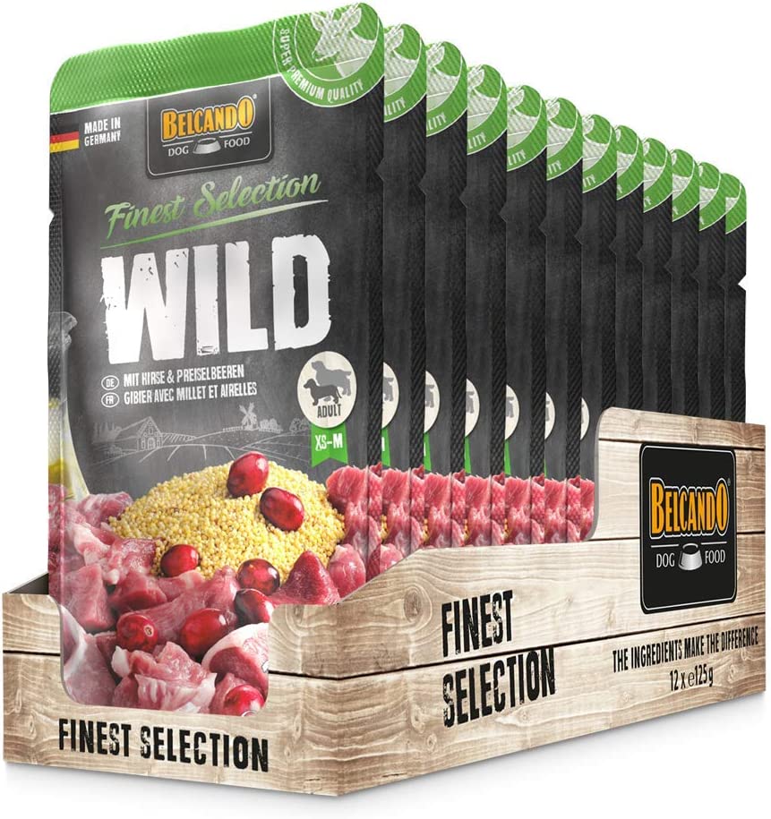 Belcando Selvaggina con miglio e mirtilli rossi Alimento completo umido in busta monoporzione (12 buste da 125 gr / 6 buste 300 gr)
