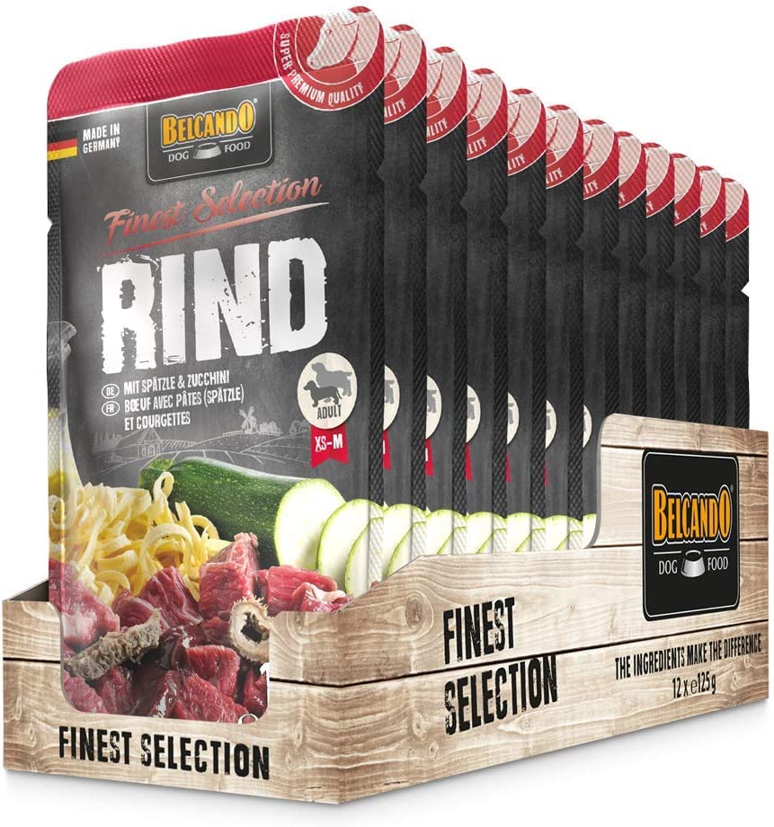 Belcando Manzo con"spätzle" e zucchine Alimento completo umido in busta monoporzione (12 buste da 125 gr / 6 buste 300 gr)