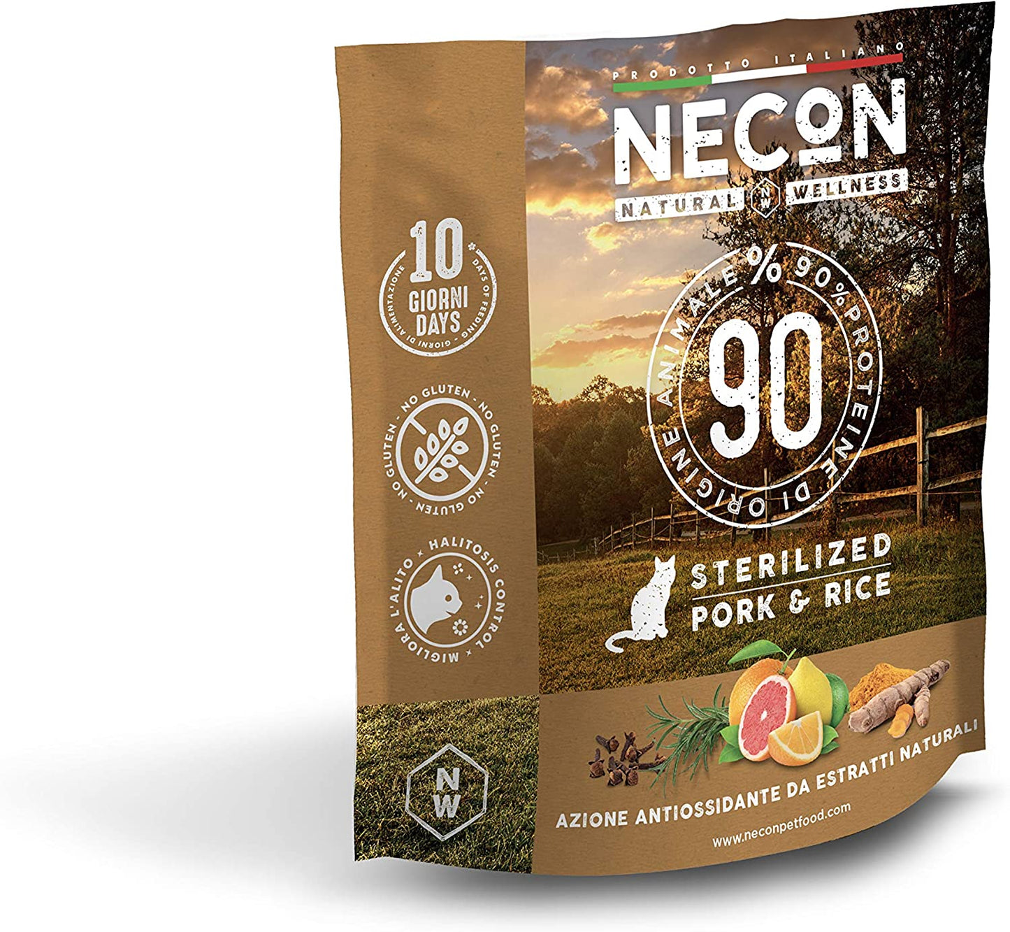 Necon Pet Food Natural Wellness Sterilizzato Maiale & Riso 400 g, Cibo per Gatti SterilizzatI