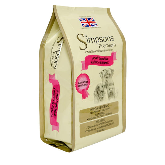 Simpsons Premium, cibo secco per cani adulti con stomaco delicato, gusto salmone e patate