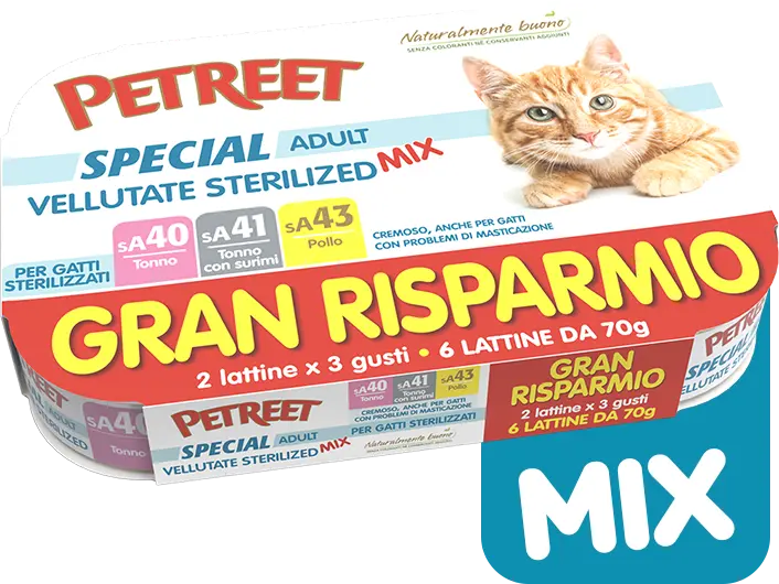 PETREET Vellutate Multipack Sterilized Mix adulto - 6 lattine da 70 gr