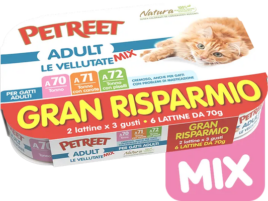 PETREET Vellutate Multipack Tonno Mix adulto - 6 lattine da 70 gr
