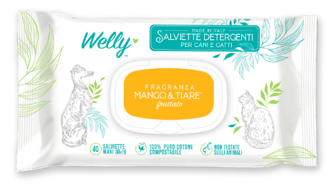 Welly Salviette Detergenti Mango e Tiarè Per Cani E Gatti