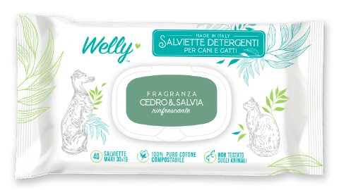 Welly Salviette Detergenti Cedro e Salvia Per Cani E Gatti