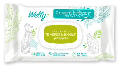 Welly Salviette Detergenti Tè Verde E Bambù Per Cani E Gatti
