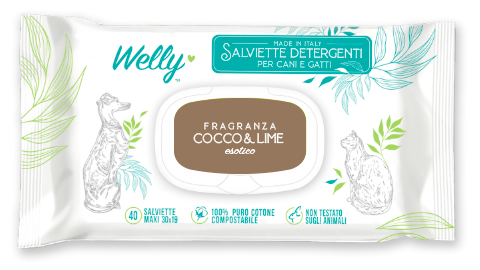 Welly Salviette Detergenti Cocco e Lime Per Cani E Gatti