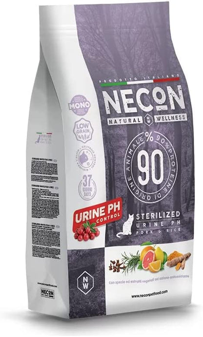 Necon Natural Wellness Crocchette per Gatti Adulti Sterilizzati - Controllo Ph Urine - Gusto Maiale e Riso 1,5 Kg