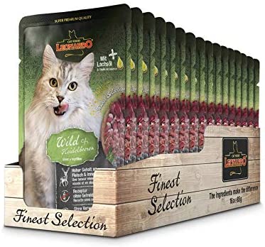 LEONARDO® Finest Selection Buste [16x85g Selvaggina + Mirtilli] | Cibo umido senza cereali per gatti adulti