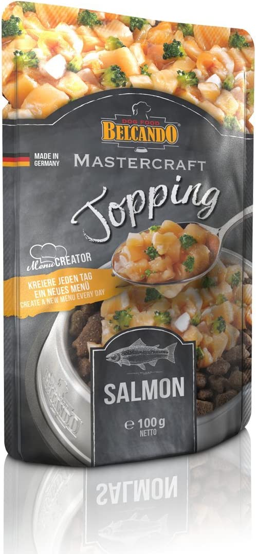 Belcando Mastercraft Topping 12 porzioni da 100g gusto Salmone con broccoli Cibo umido per cani | Senza cereali