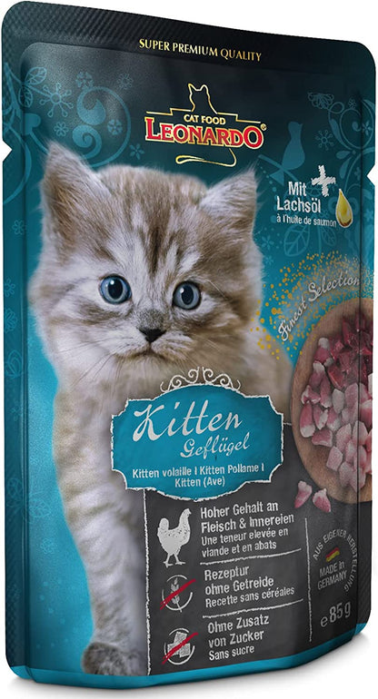 LEONARDO® Finest Selection Buste [16x85g Kitten pollame] | Cibo umido senza cereali per gatti cuccioli