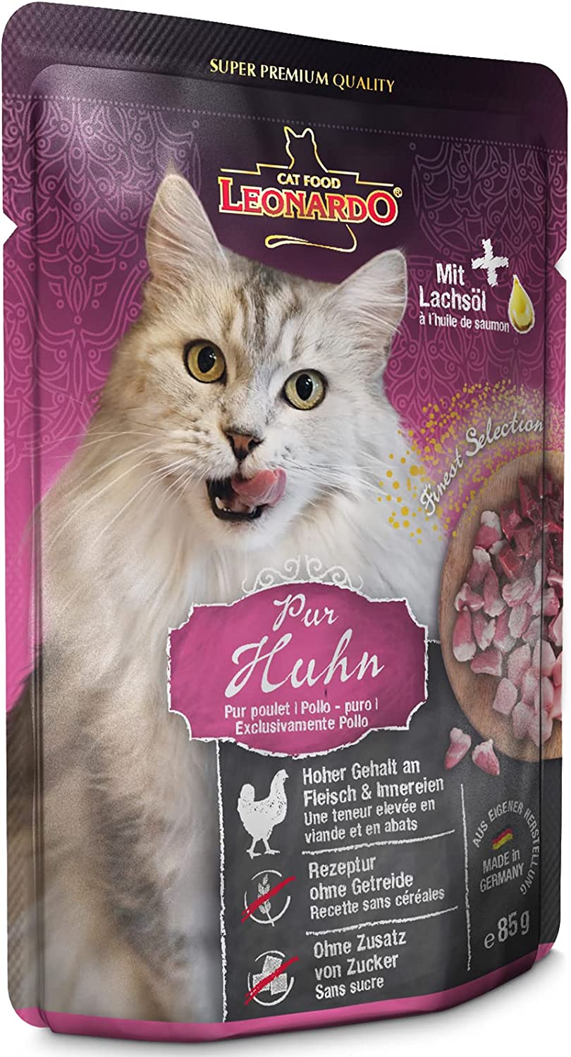LEONARDO® Finest Selection Buste[16x85g Pollo - puro] | Cibo umido senza cereali per gatti Adulti