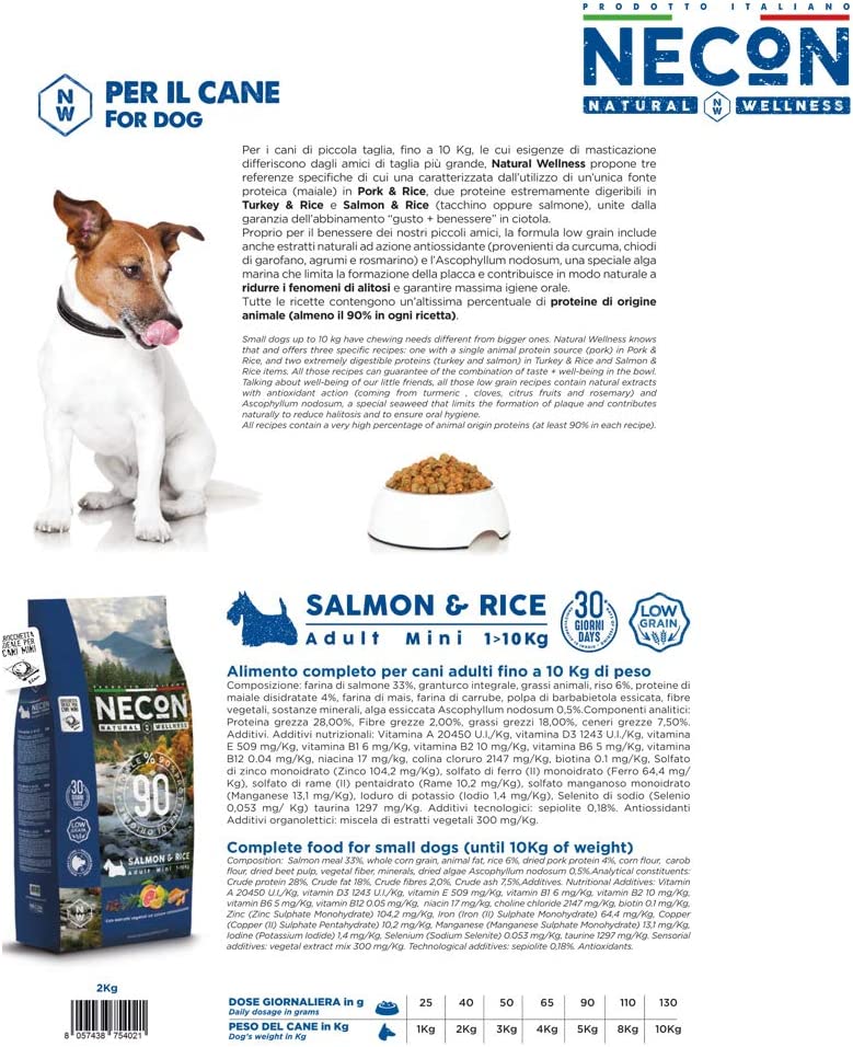 NECON NATURE WELLNESS - Crocchette per cani mini adulti - GUSTO SALMONE - 2 KG