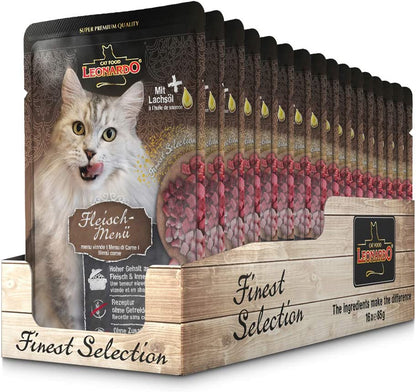 LEONARDO® Finest Selection Buste [16x85g Menu di Carne] | Cibo umido senza cereali per gatti adulti