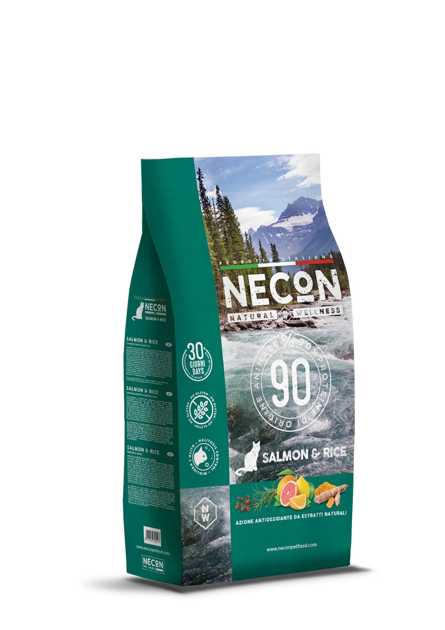 NECON NATURAL WELLNESS- Crocchette per Gatto Adulto -Gusto Salmone e riso 1,5 kg