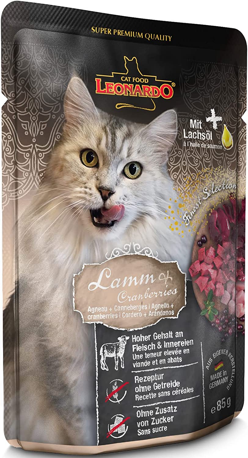 LEONARDO® Finest Selection Buste [16x85g Agnello + Cranberries] | Cibo umido senza cereali per gatti adulti