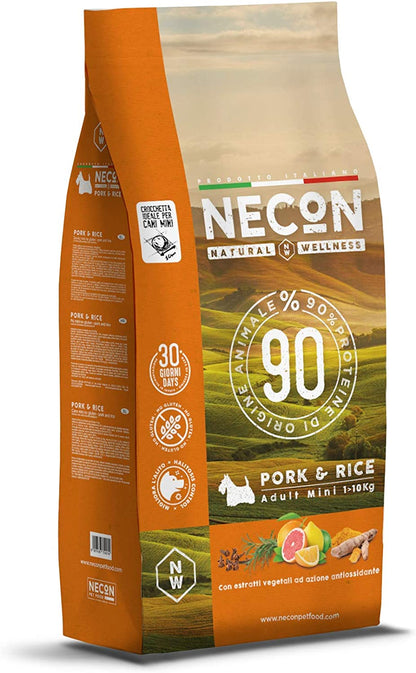 NECON PET FOOD Natural Wellness Maiale & Riso 2 kg, Cibo per Cani Adulti fino a 10 Kg